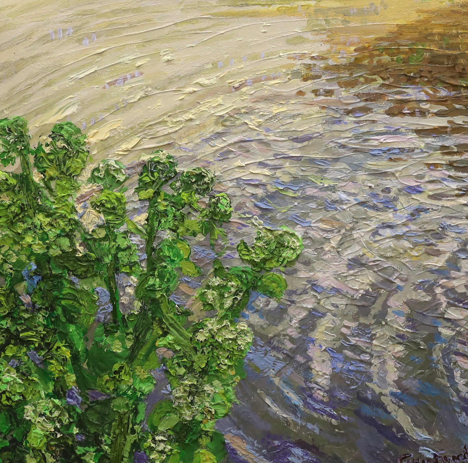 Guy Funnell (contemporary) pair of impasto oils on canvas, Landscapes, each signed, 40 x 40cm, unframed